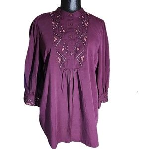 Knox Rose Purple Button Front Tunic Blouse XXL
